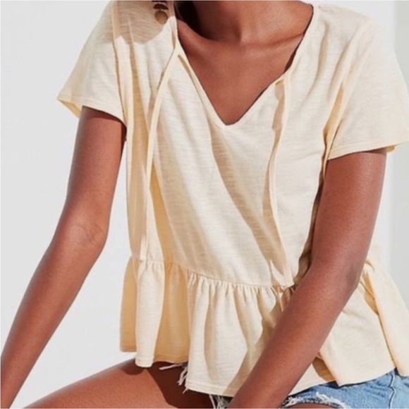 Urban Outfitters Tie Front Yellow Baby Doll Top - Picture 2 of 16